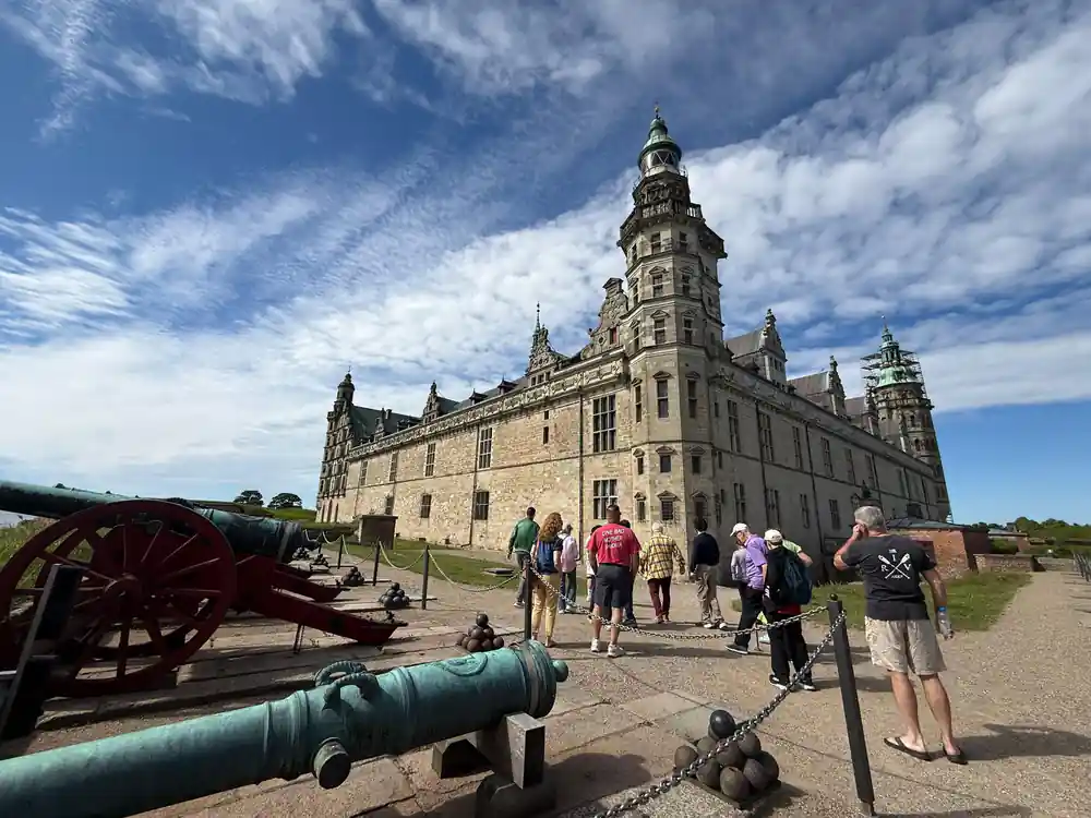 Historic fortified castle with turrets and cannons