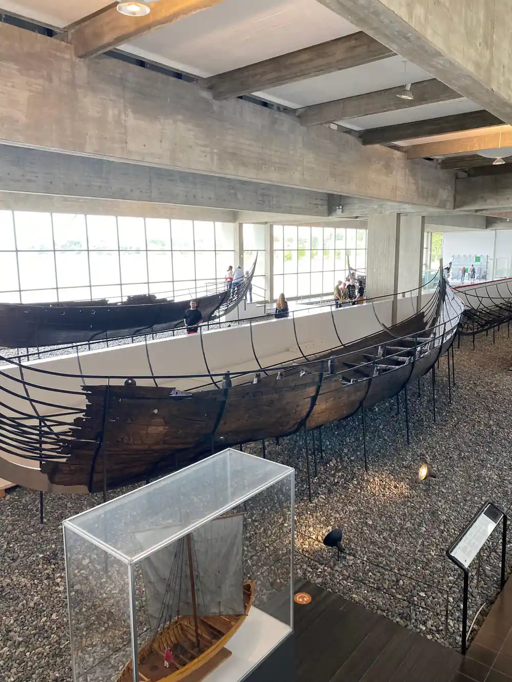 Reconstructed Viking ship in museum exhibition hall